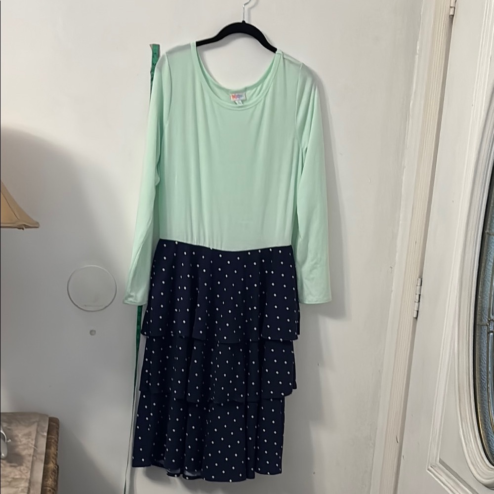 Mint and Navy Polka Dot Kids Dress